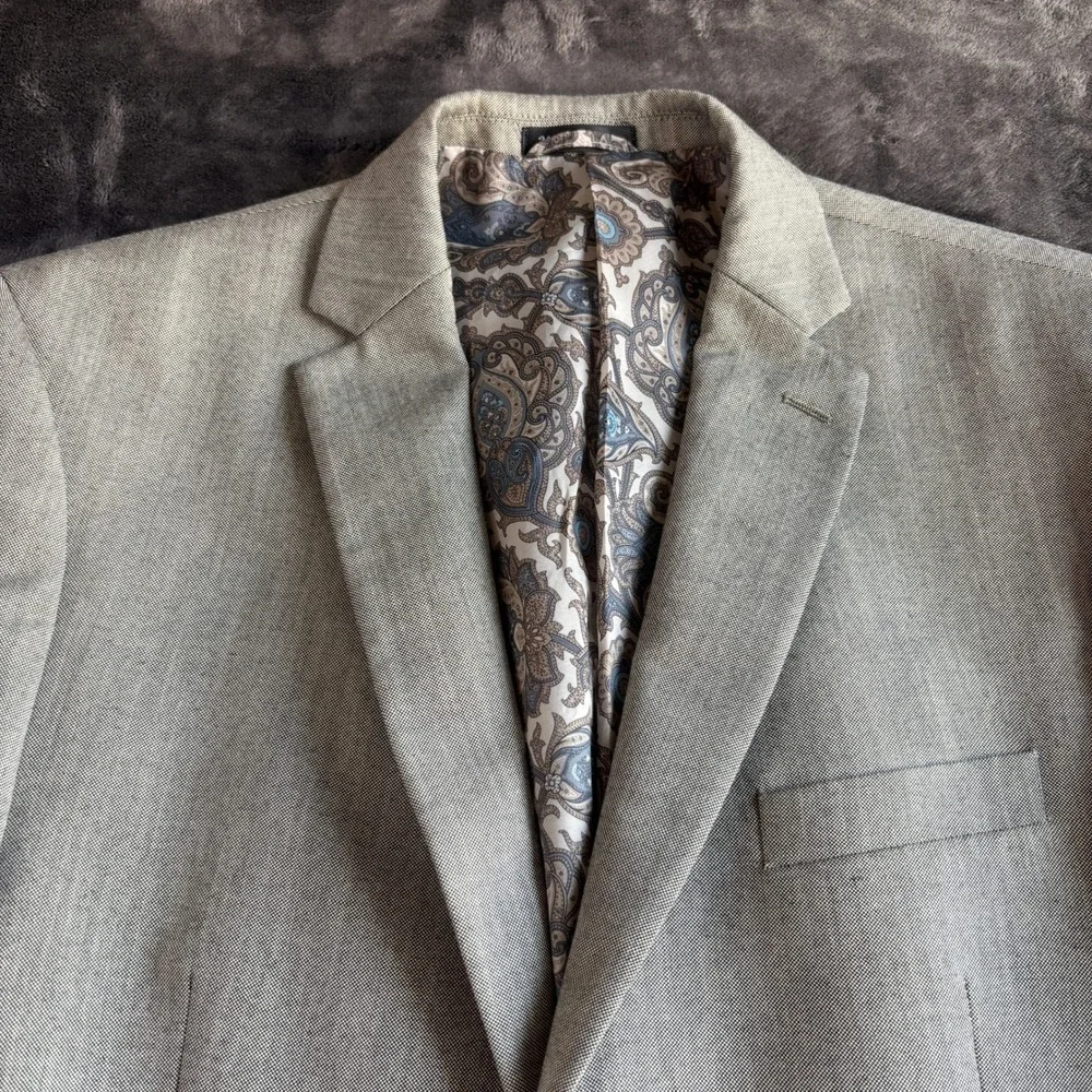 Lauren‎ Ralph Lauren Mens 46L Light Gray Two Button Blazer Macy's Paisley Lining